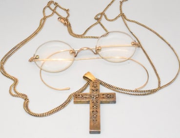 14KT GOLD CROSS NECKLACE & SPECTACLES