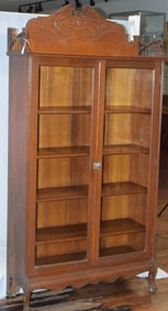 1890 OAK TWO DOOR BOOKCASE WITH GALLERY