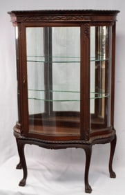 VICTORIAN SERPENTINE MAHOGANY CURIO CABINET