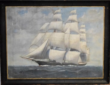 T.BAILEY OIL ON CANVAS SAILING SHIP PAINTING