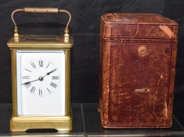 BRASS & GLASS CARRIAGE CLOCK WITH CASE