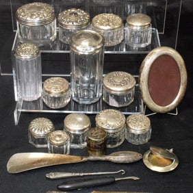 ASSEMBLED GROUPING OF STERLING TOP VANITY JARS