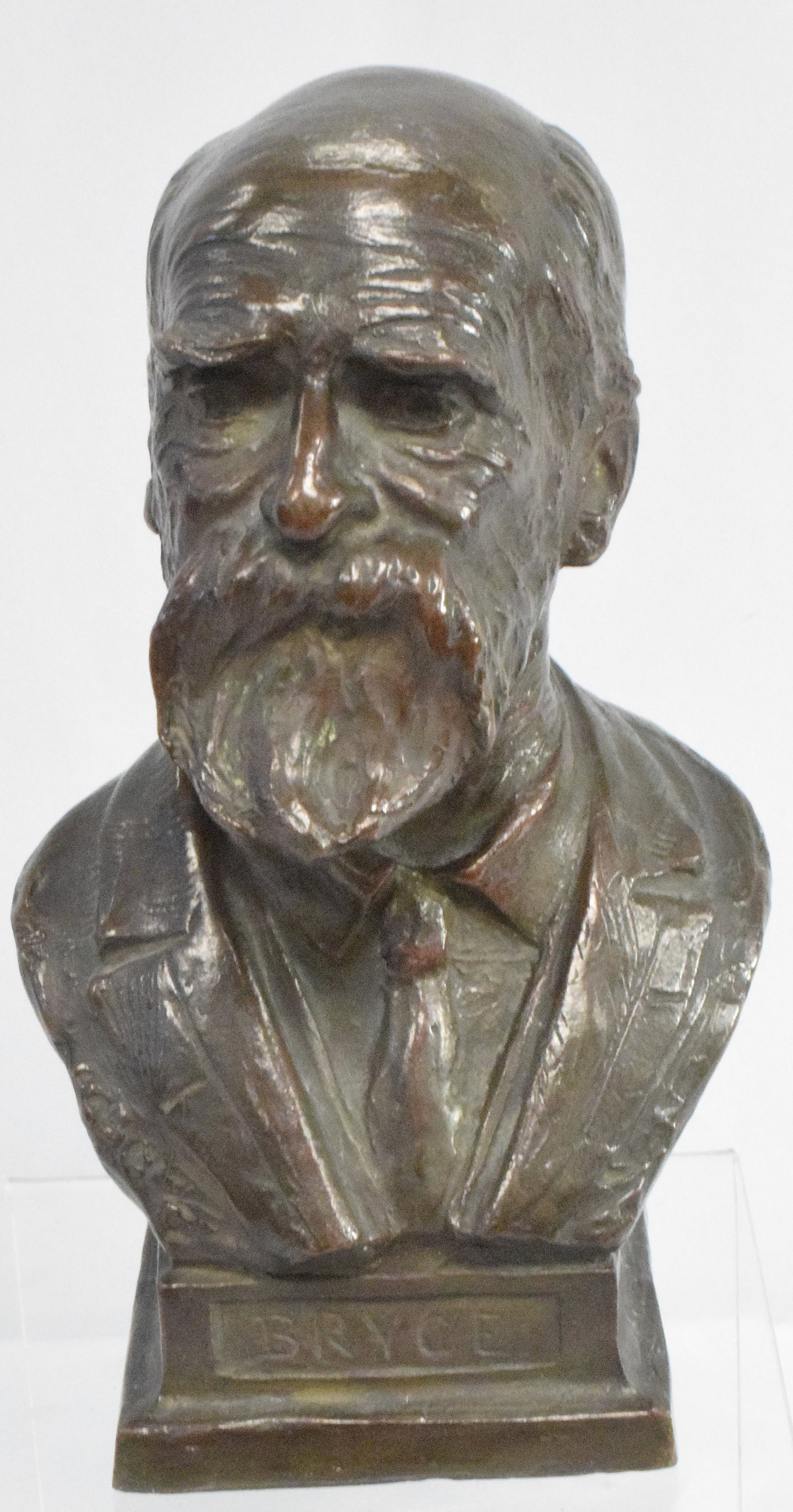 HENRY KIRK BUSH-BROWN BRONZE BUST OF BRYCE: Henry Kirk Bush-Brown (American 1857-1935) bronze bust of Bryce, finely detailed and sculpted, signed on back and dated April 24th,1913 with founders mark,Gorham Co., on base. Good condition. Measures