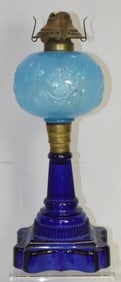 VICTORIAN COBALT & ROBINS EGG BLUE OIL LAMP