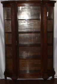 OAK SERPENTINE BOW FRONT CHINA CABINET