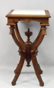 VICTORIAN CARVED WALNUT MARBLE TOP TABLE