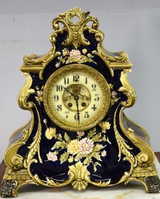 LARGE ORNATE GILBERT MAJOLICA MANTLE CLOCK