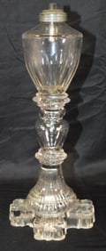 19TH C GLASS WHALE OIL / FLUID STAND LAMP
