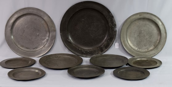 EARLY AMERICAN & ENGLISH PEWTER CHARGERS & PLATES
