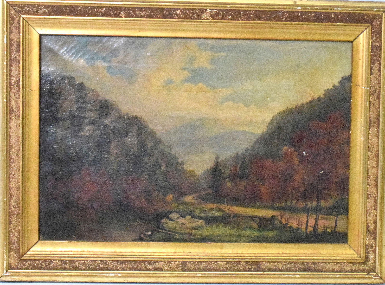 19TH C NEW ENGLAND FALL LANDSCAPE PAINTING (1 of 3)