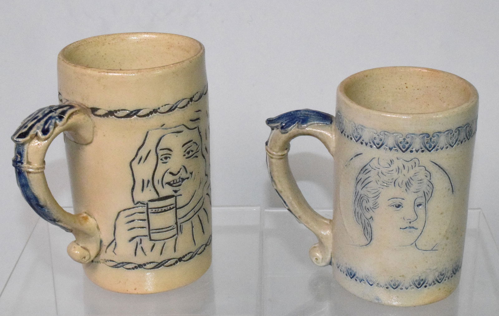 TWO STONEWARE MUGS W INCISED DESIGN (1 of 8)