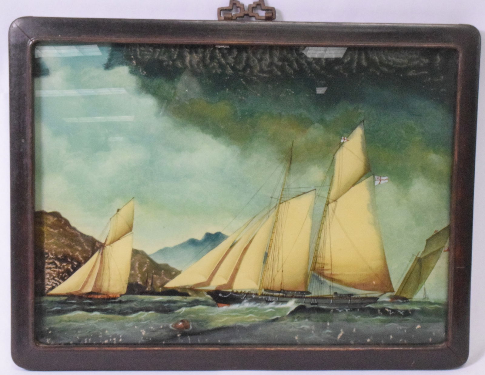 CHINA TRADE REVERSE PAINTING WITH BRITISH SCHOONER (1 of 7)