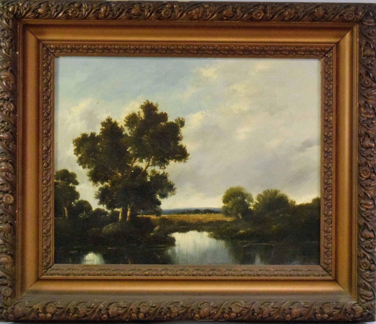 ALEXANDRE-GASTON GUIGNARD (1848-1922) PAINTING: 19th c. Oil on canvas by Alexandre-Gaston Guignard (French 1848-1922) "Landscape with figure". Oil on canvas, signed lower left. Original gilt wood frame. Image 25 inches x 20 inches. Frame 34 1/2 x 2