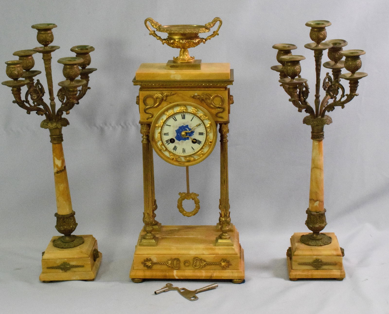 19TH FRENCH BRONZE & MARBLE ZODIAC CLOCK GARNITURE (1 of 14)