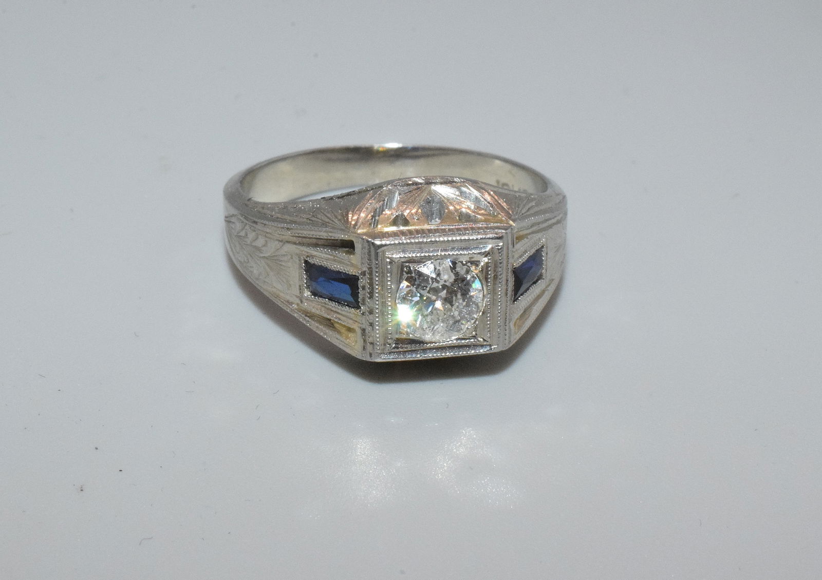 ART DECO 18K WHITE GOLD, DIAMOND & SAPPHIRE RING (1 of 4)