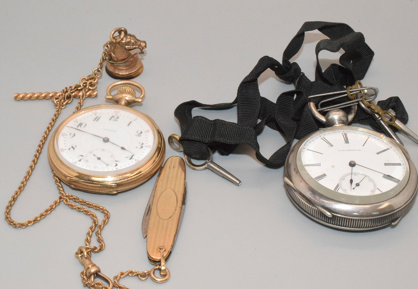 LANCASTER, HOWARD POCKET WATCHES, FOB & KNIFE (1 of 16)