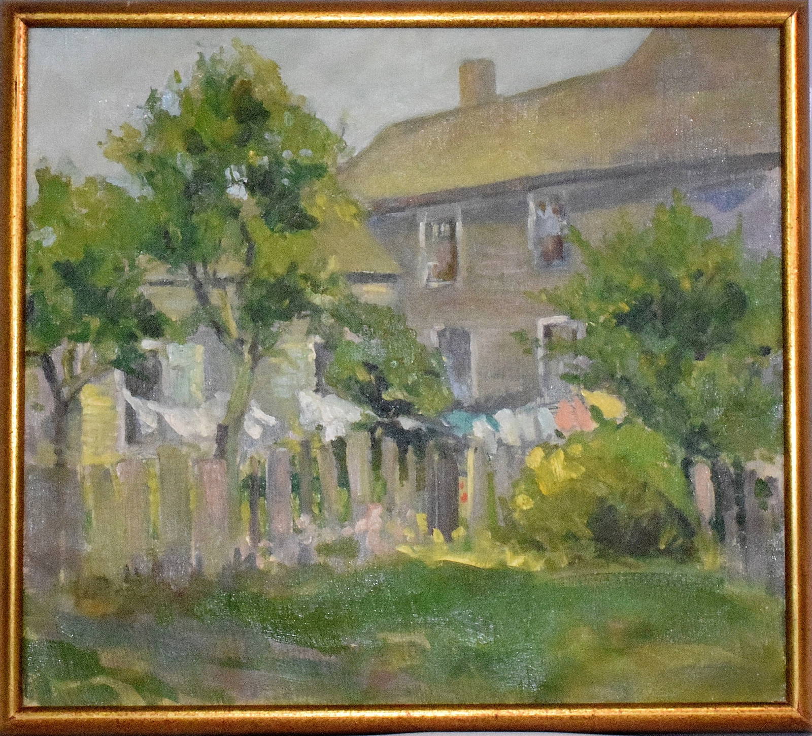 Oil Painting Backyard Dwelling & Hanging Clothes Auction