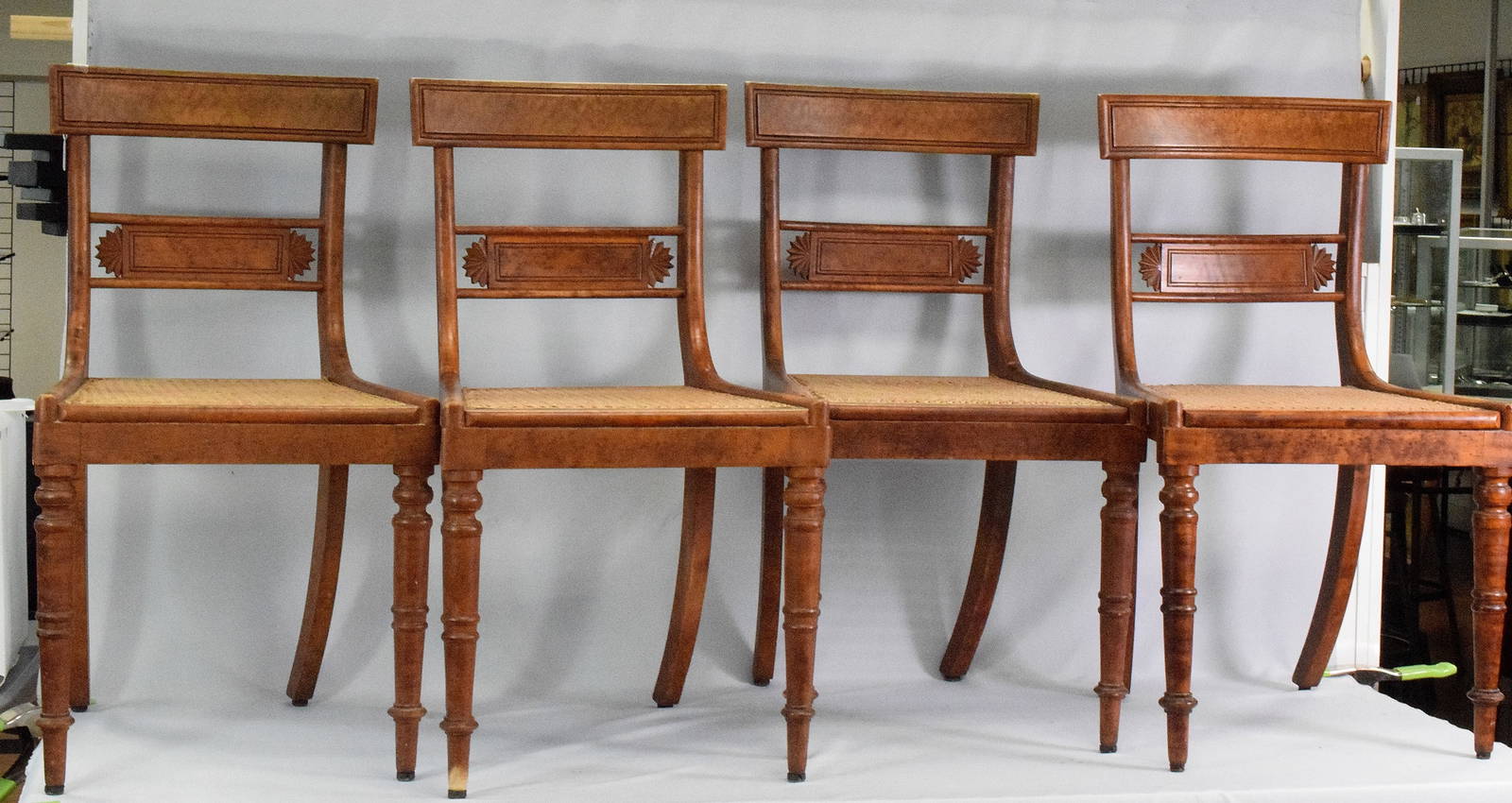 Set Of Federal Birdseye Maple Dinning Room Chairs Auction