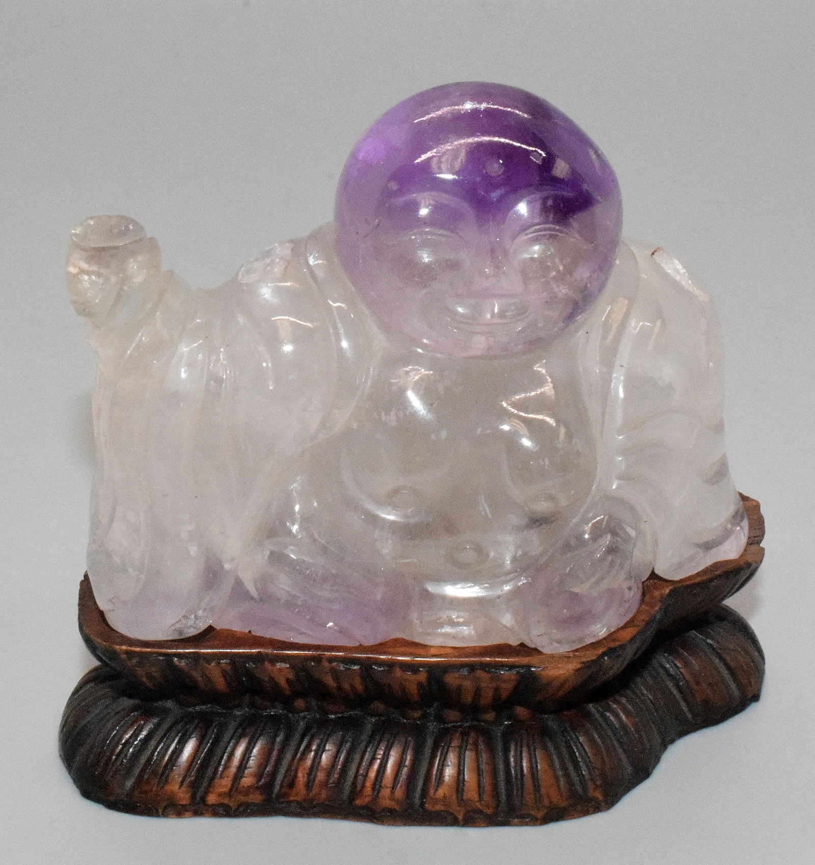 CHINESE QUARTZ ROCK CRYSTAL SEATED HOTEI BUDDHA (1 of 6)