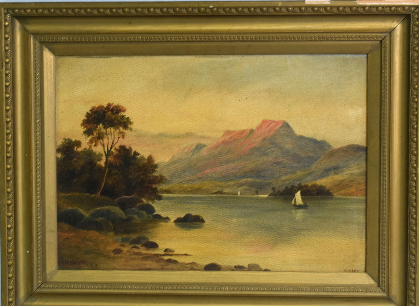 IRISH S. AINSWORTH SUNSET LAKE OIL PAINTING (1 of 7)