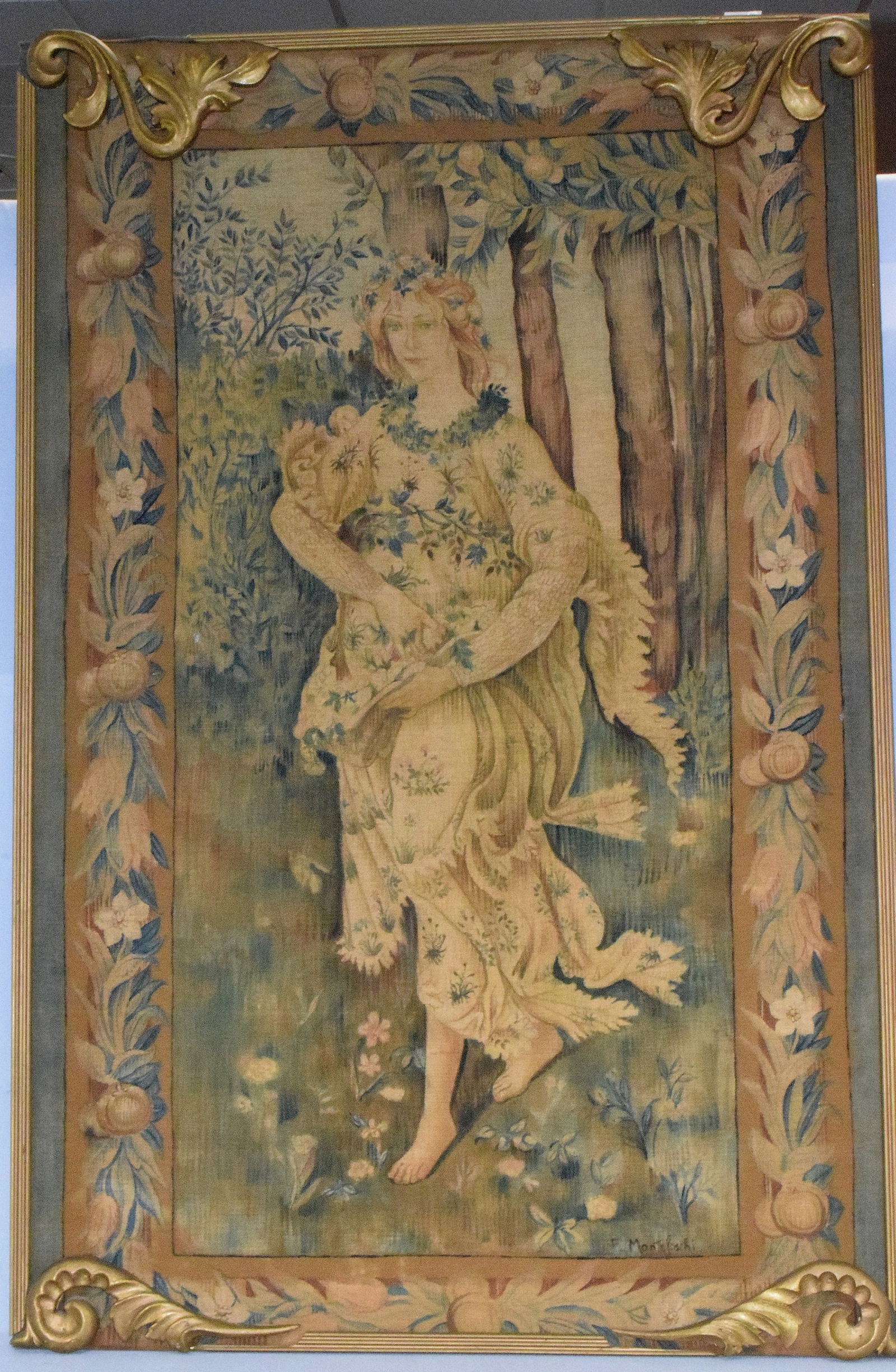LARGE VINTAGE PAINTED TAPESTRY (1 of 7)