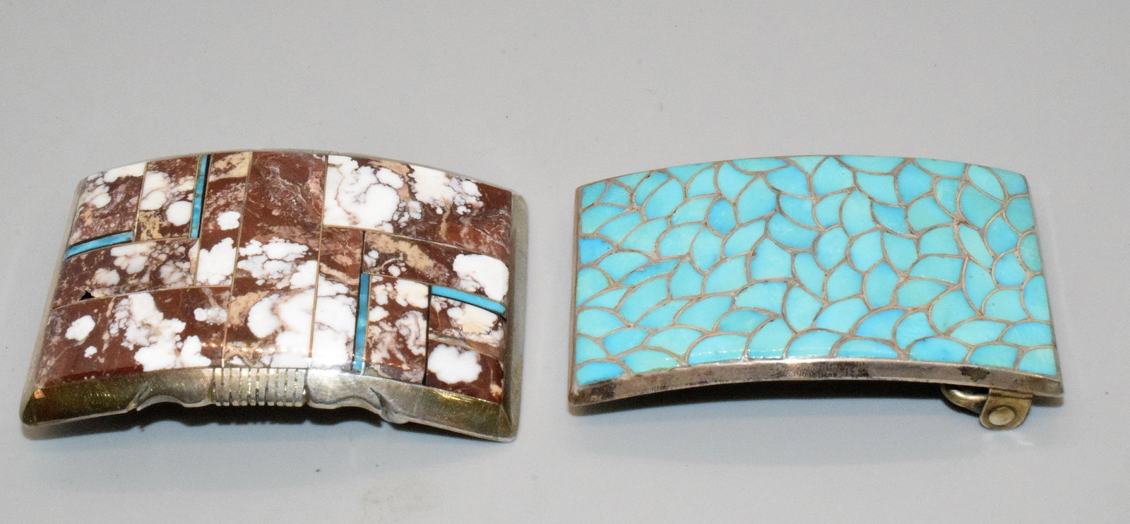 2 NATIVE AMERICAN STYLE SILVER & TURQUOISE BELT BUCKLES (1 of 6)
