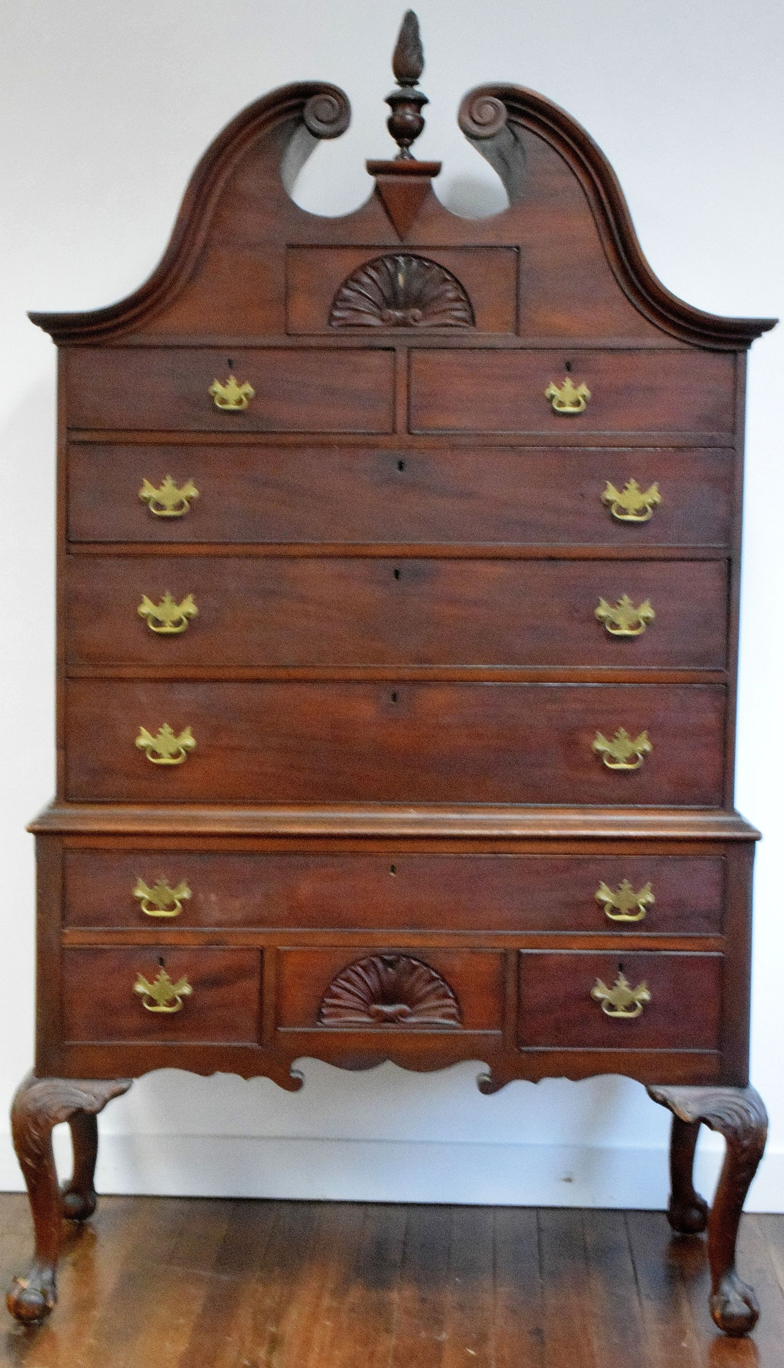 18TH AMERICAN MAHOGANY BONNET TOP HIGHBOY (1 of 15)