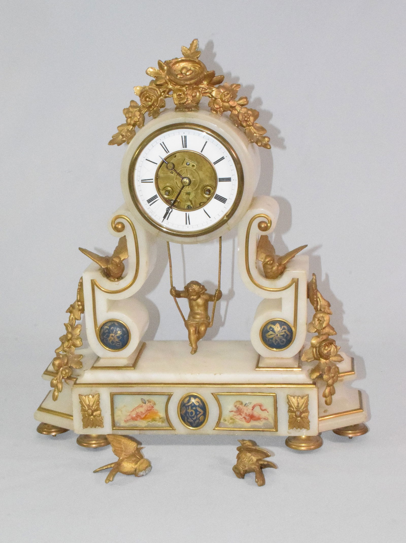 19TH CHAPPEMEN BREVETE ALABASTER MANTLE CLOCK (1 of 8)