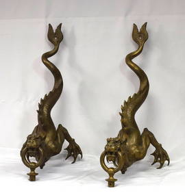 PAIR BRONZE FIGURAL DRAGON WALL SCONCES (1 of 10)