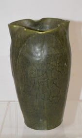 GRUEBY FAIENCE POTTERY LEAF & BUD LOBED VASE