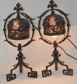 SPANISH REVIVAL IRON & ALABASTER TORCHIERE LAMPS