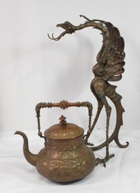BRONZE DRAGON KETTLE & KETTLE HOLDER