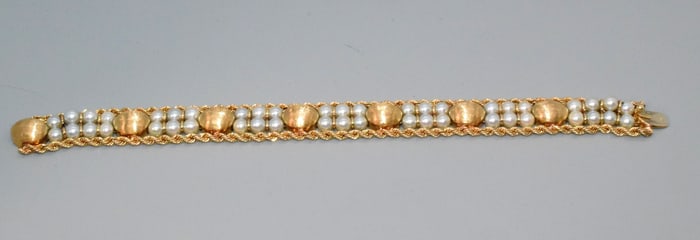 14K YELLOW GOLD & PEARL MODERN BRACELET