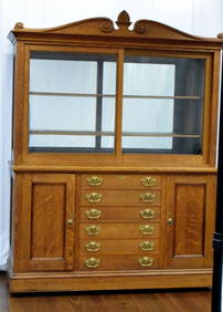 19TH TIGER OAK CABINET CHINA HUTCH (1 of 7)
