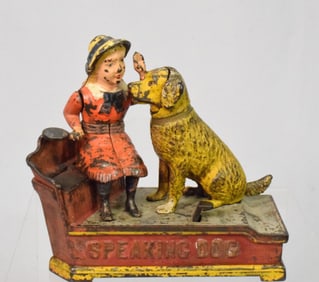 CAST IRON SPEAKING DOG MECHANICAL BANK