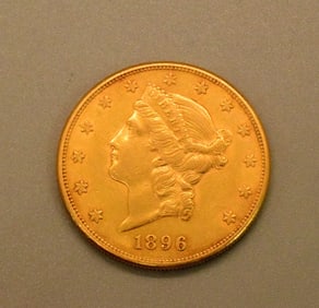 US $20 GOLD TWENTY DOLLAR 1896S LIBERTY HEAD COIN