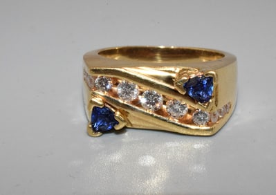 MEN'S 14K DIAMOND & SAPPHIRE CHANNEL SET RING