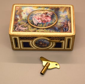 GERMAN ENAMEL & GILT SINGING BIRD AUTOMATON BOX