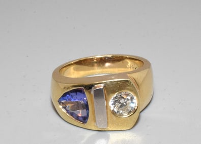 MEN'S 14K DIAMOND & TANZANITE RING