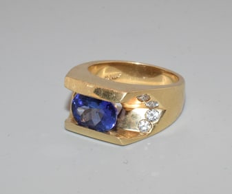 14K DIAMOND & TANZANITE MEN'S RING