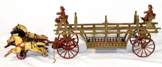 HARRIS CAST IRON HORSE DRAWN FIRE LADDER WAGON