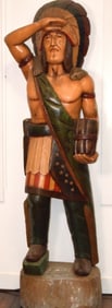 LARGE HAND CARVED WOODEN CIGAR STORE INDAIN 85"