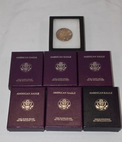 7 US SILVER ONE OUNCE EAGLES.
