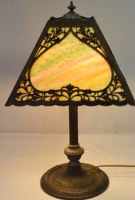 ANTIQUE MILLER SLAG GLASS TABLE LAMP