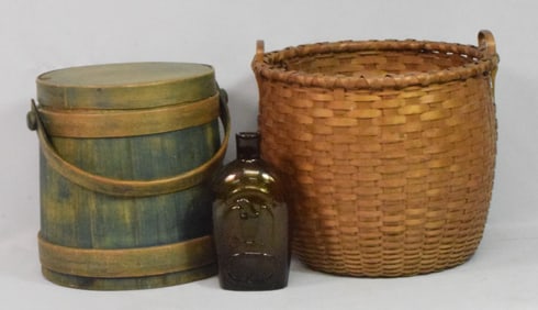 COUNTRY GROUPING, FLASK, BASKET & WILDER FIRKIN