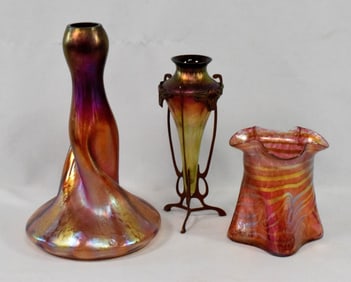 AUSTRIAN BOHEMAIN HAND BLOWN ART GLASS GROUPING