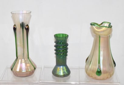 (3) AUSTRIAN KRALIK IRIDESCENT GLASS VASE GROUPING