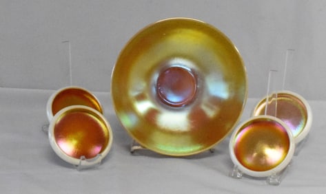 STEUBAN SRT GLASS AURENE & CALCITE BOWL & COASTERS