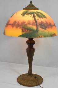 ANTIQUE REVERSE PAINT SCENIC LANDSCAPE TABLE LAMP (1 of 10)
