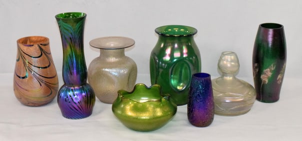 ASSEMBLED IRIDESCENT ART NOUVEAU GLASS VASES